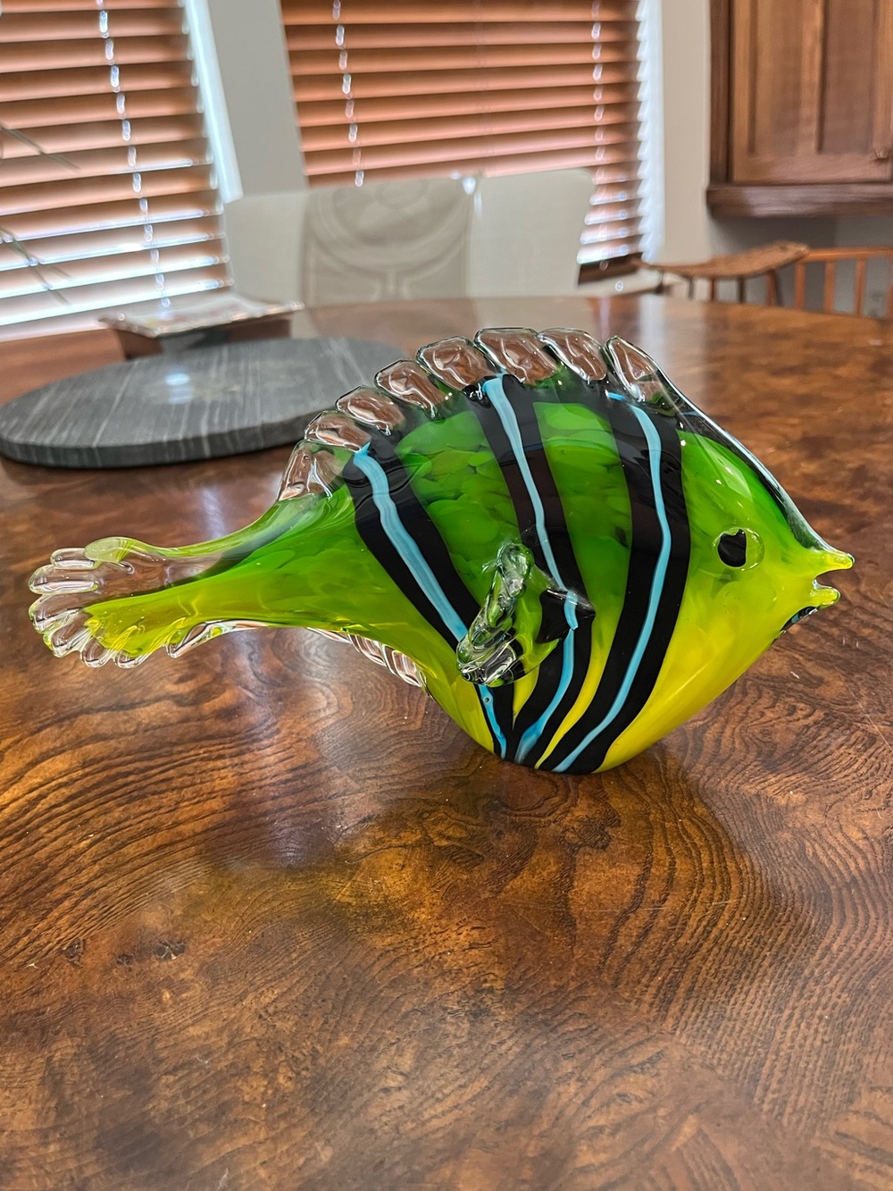 Hand-Blown Green Striped Glass Fish Figurine